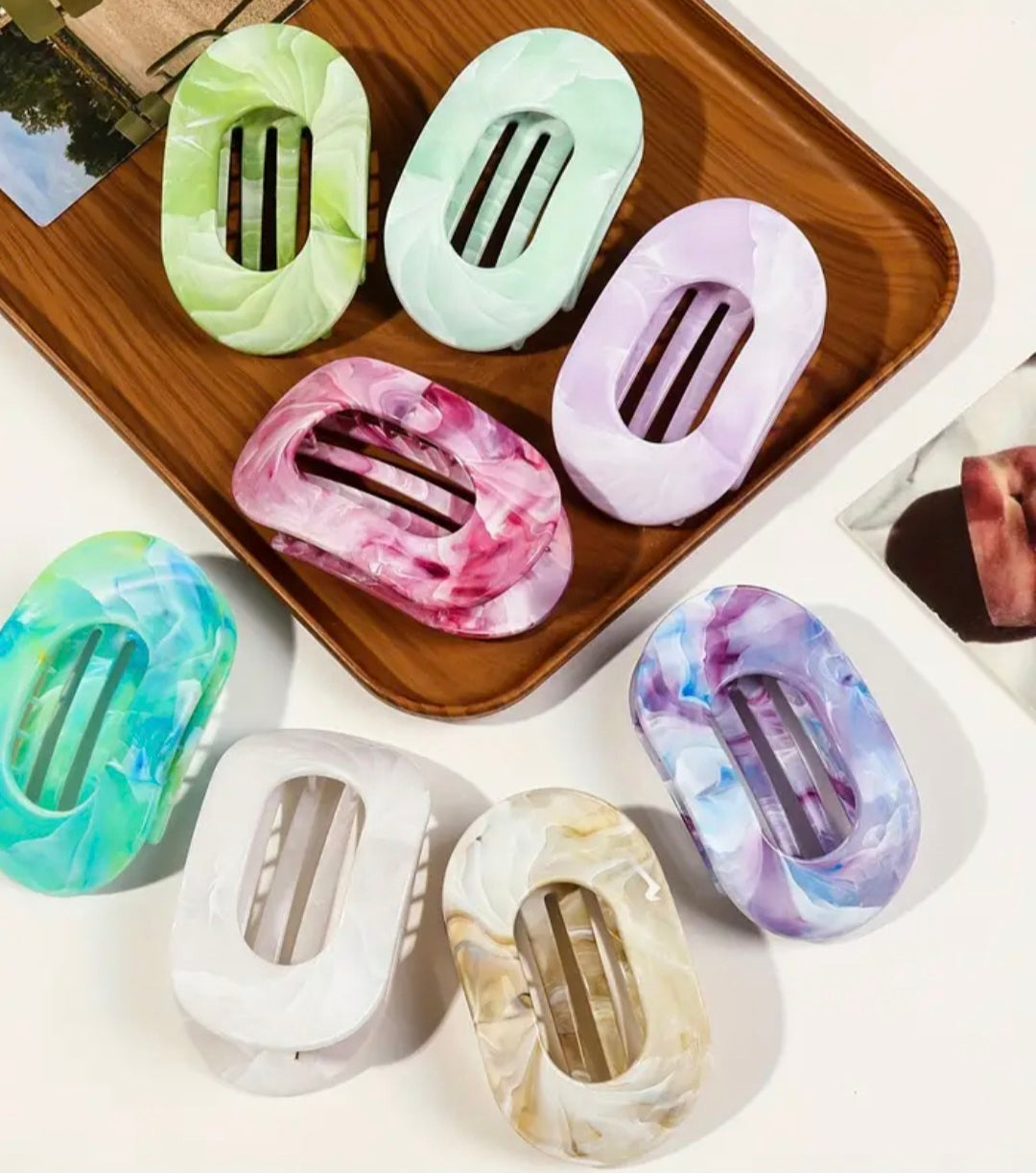 8 Stück Süßigkeitenfarbene Marmorierte Flache Hochwertige Premium-Klauenklammern